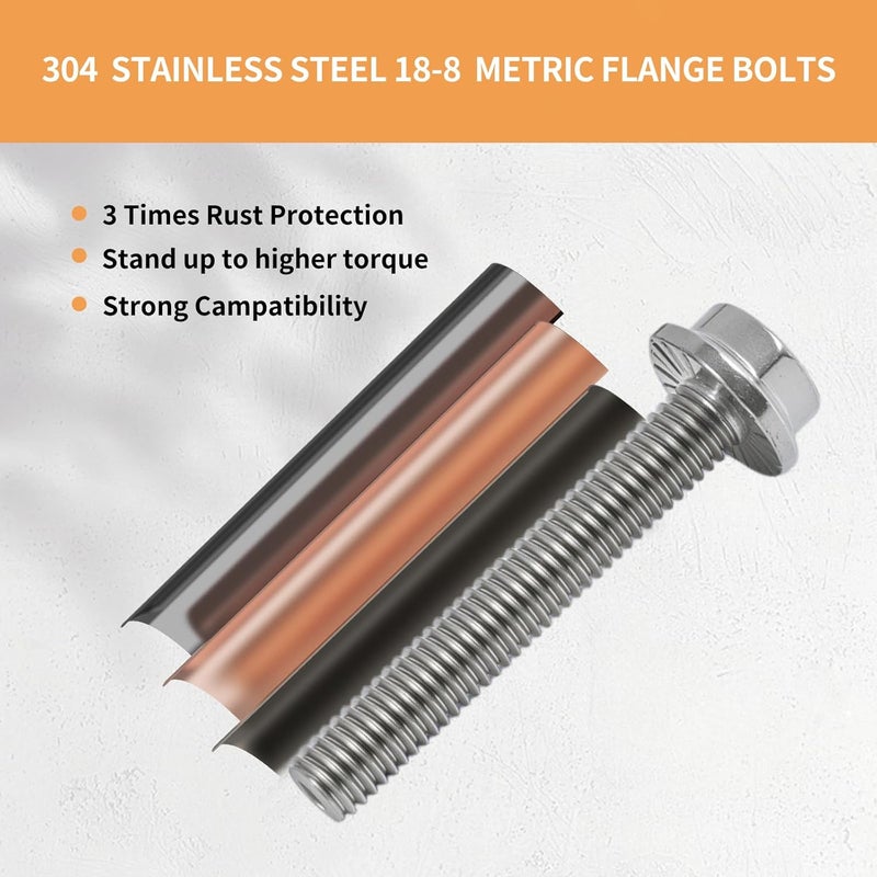 Krysay 28Pcs M6-1.0 x 35mm Flanged Hex Head Bolts,External Flange Hex Drive Screws,304 Stainless Steel 18-8 Fully Threaded - Image 5